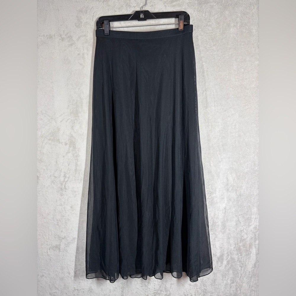 Vintage 90s Tadashi Shoji Mesh Maxi Skirt Size 12P Black Lined Witchy Dark Fairy